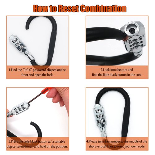 Combination Carabiner Clips,V-Resourcing Resettable 3 Dial Digit Combination Lock Carabiner Keychain,for Suitcase Luggage Travel Baggage Backpack (D Shaped, Large Size, Black, 2 Pack)