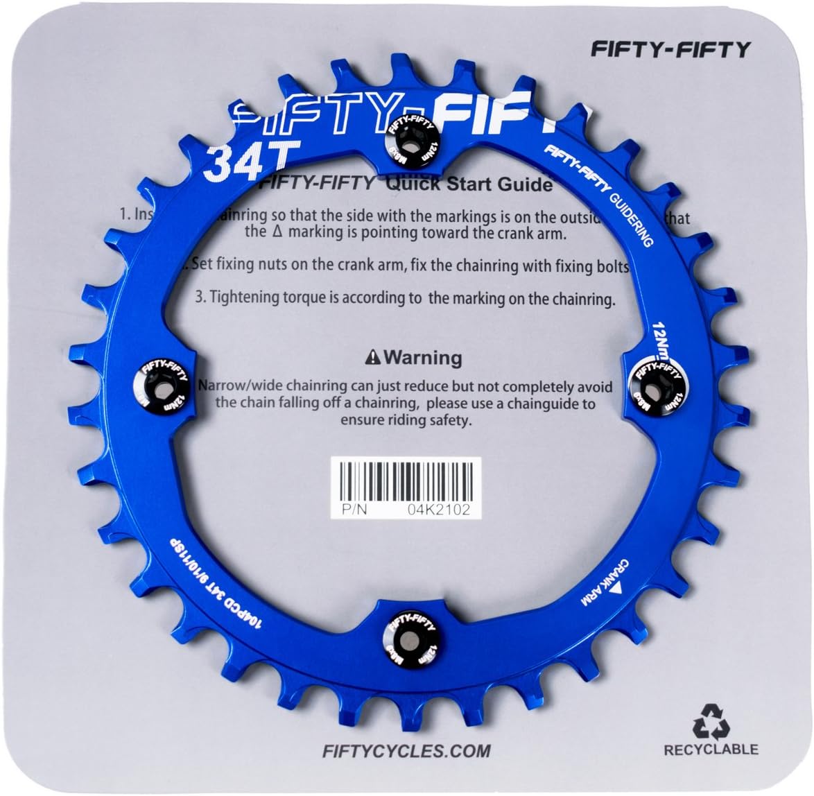 FIFTY-FIFTY 104BCD Narrow Wide Chainring for Mountain Bikes - 30T/32T/34T/36T, 9/10/11-Speed Compatible
