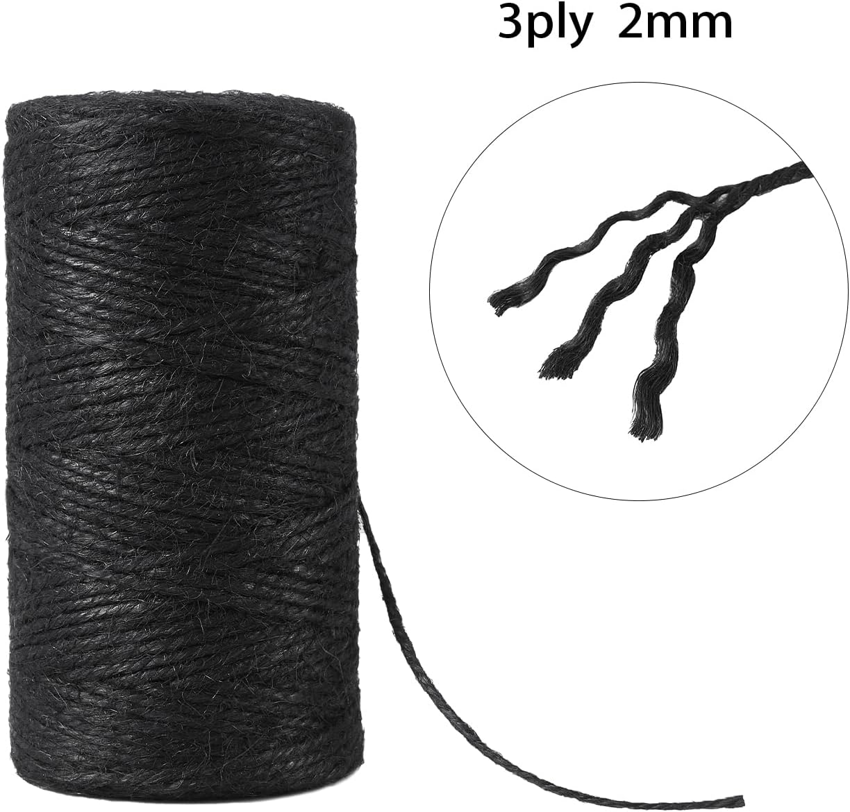 328 Feet 3mm Thick Black Natural Jute Twine, Garden Twine Heavy Duty Industrial Packing Materials String Wrapping, Arts, and Crafts, Halloween Wrapping, Gardening Applications
