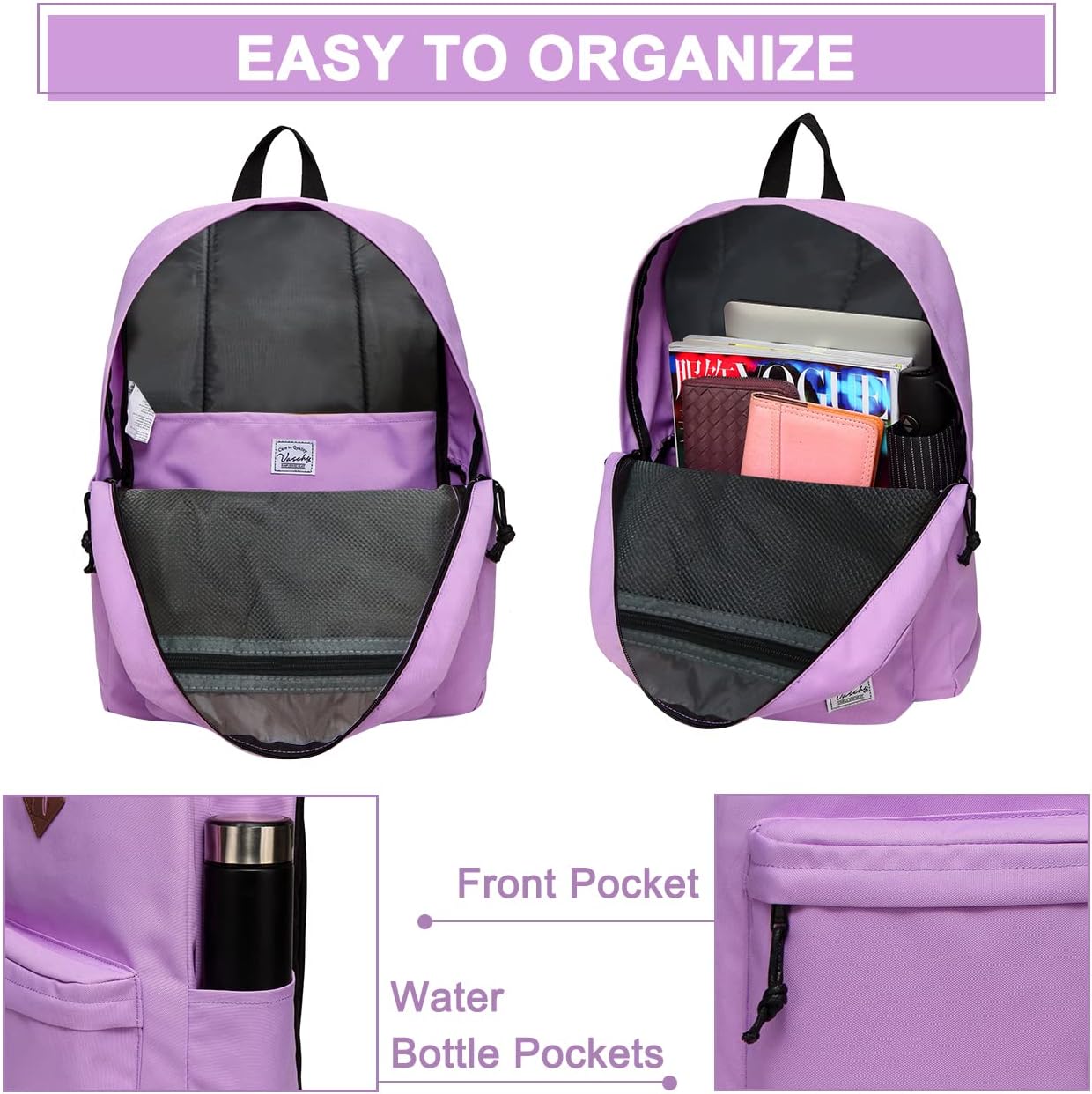 VASCHY Backpacks Handbags, Lavender, M