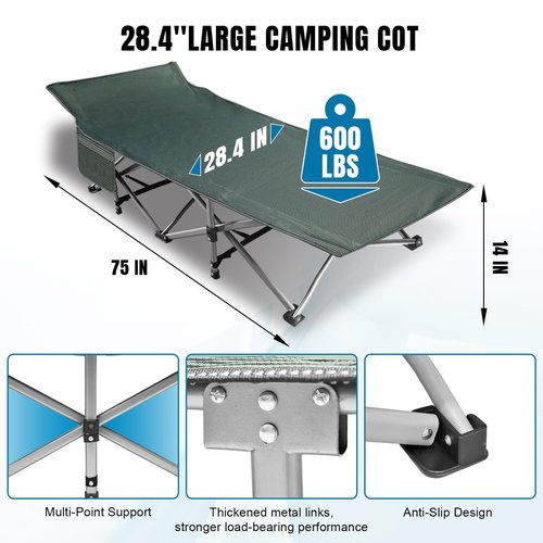 BIG RED Camping Cot, Folding Camping Cots for Adults Sleeping 1200D Double Layer Oxford Portable Folding Outdoor Cots for Camping W/Soft Pad Carry Bag for Home Office Nap Beach Travel