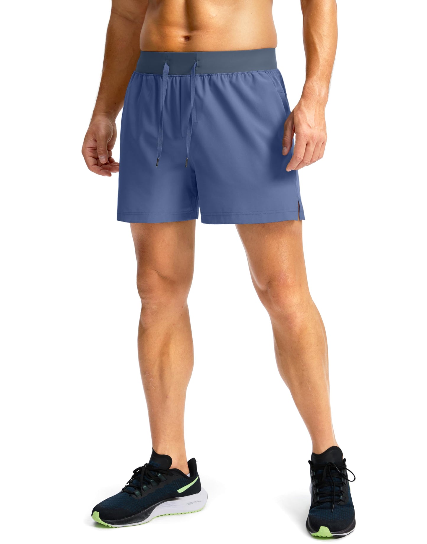 Soothfeel Men's Running Shorts with Zipper Pockets 5 Inch Lightweight Quick Dry Basketball Gym Workout Athletic Shorts for Men (Blue, L)
