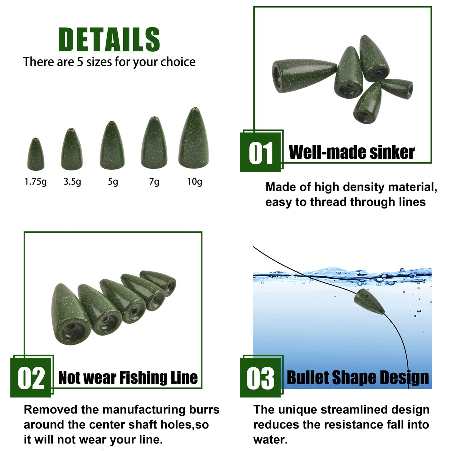 Fishing Weights Sinkers, Bullet Fishing Weights Worm Sinkers Painted Slip Sinkers for Bass Fishing Texas Rigs Carolina Rigs Saltwater Freshwater Fishing Tackle