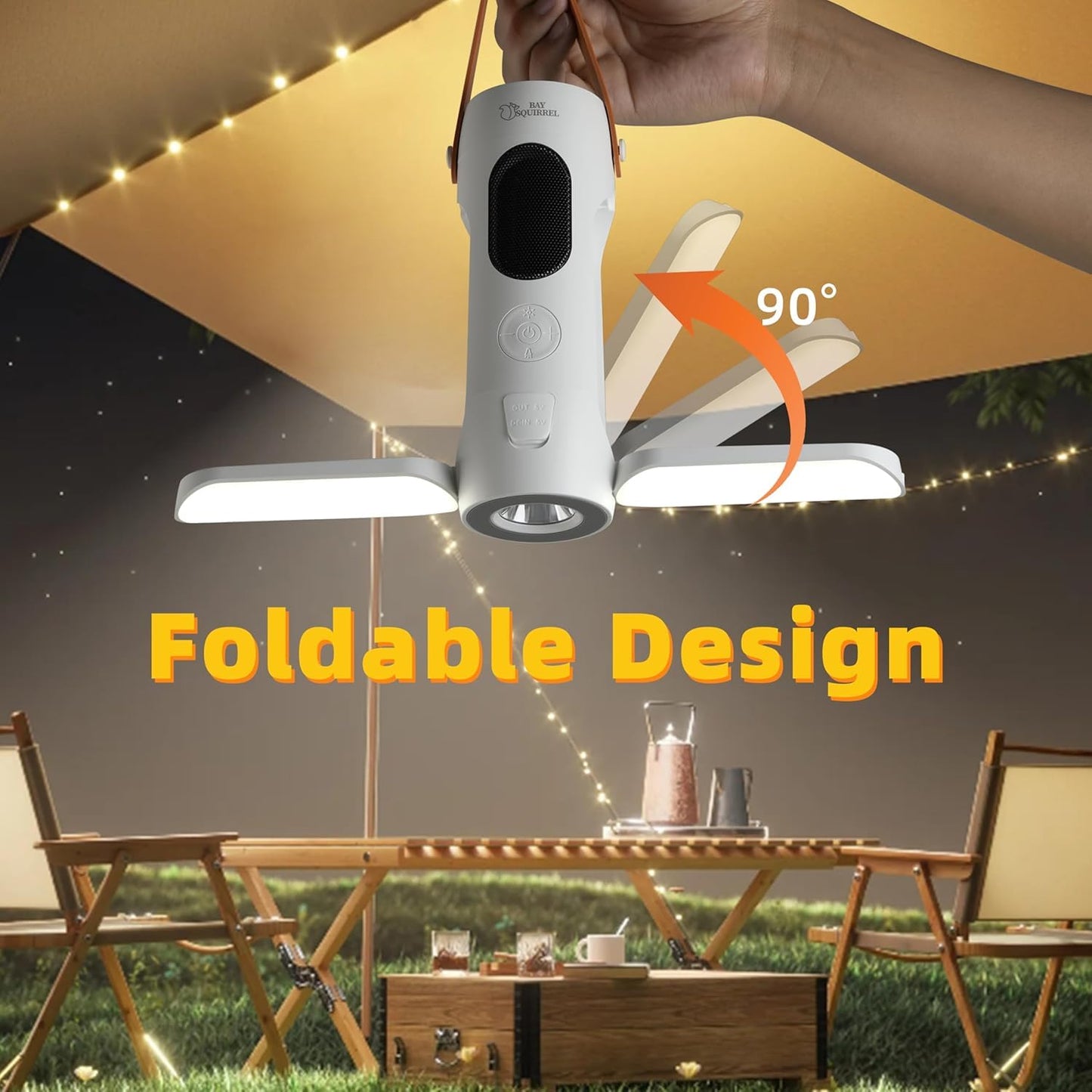 Foldable Camping Light Rechargeable Lantern with 2 Bluetooth Speakers,10000mAh Power Bank,Portable Flashlight with Removable Hook,IP54 Waterproof,1000LM,5 Modes for Camping, Hiking, Fishing,Emergency