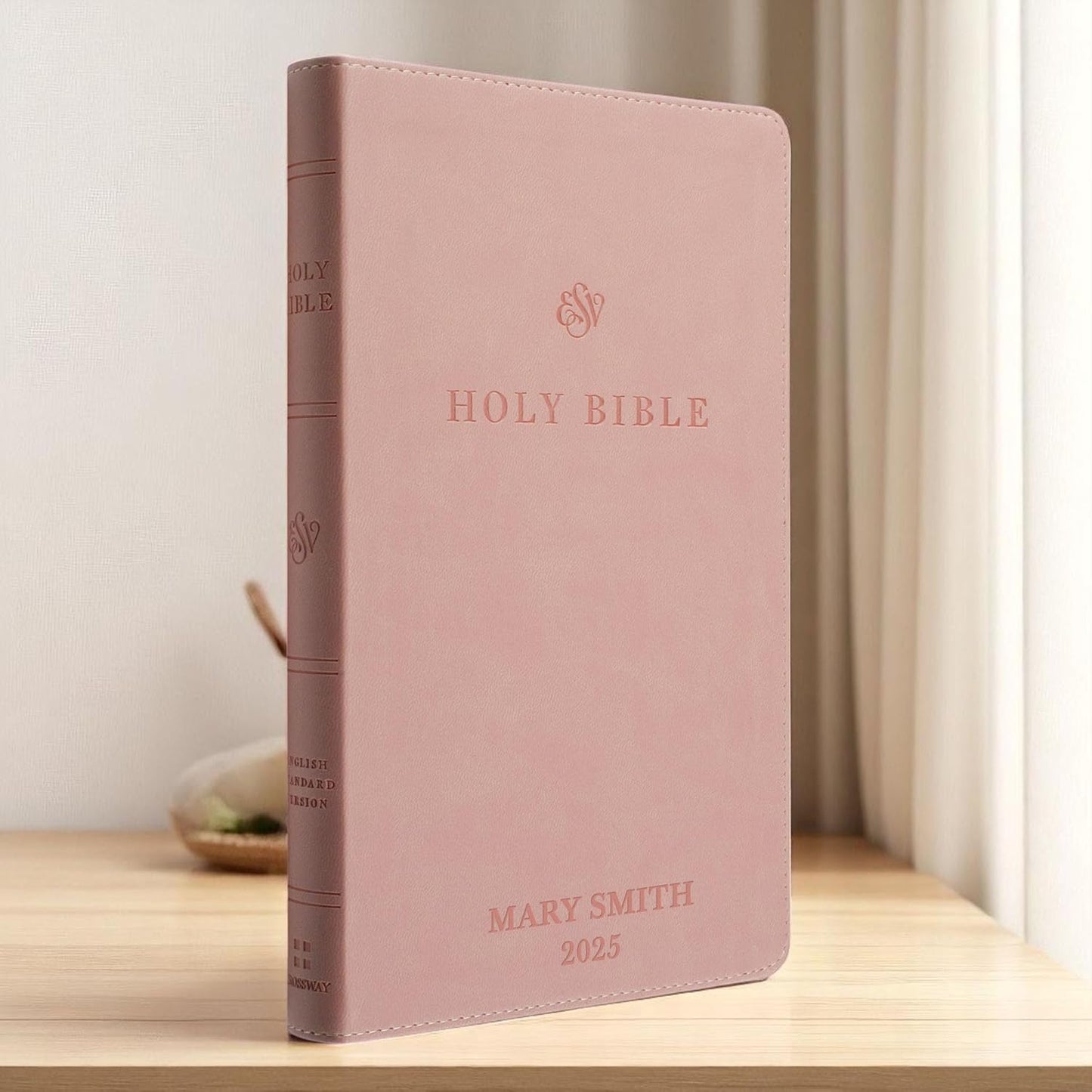 Custom Personalized Pink ESV Bible | Small Text | Blush Pink Engraved Name | Faux Leather Premium Church Bible | English Standard Version Translation with Lay Flat Design