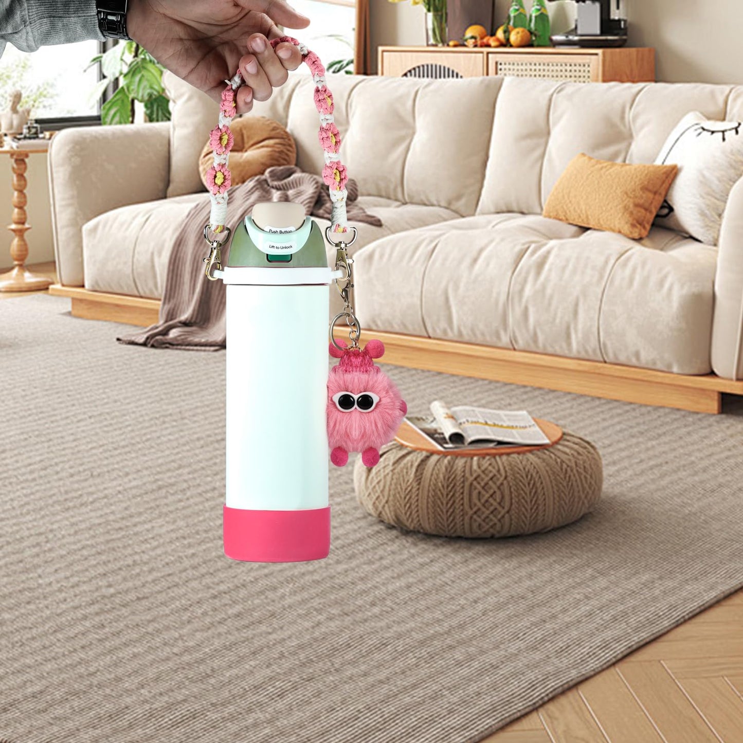 Accessories Set for Owala Water Bottle 24 oz 32 oz 40 oz, Anti-slip Silione Boot, Hand-woven Water Bottle Handle Strap and Keychain Charm included, Compatible with Owala freesip