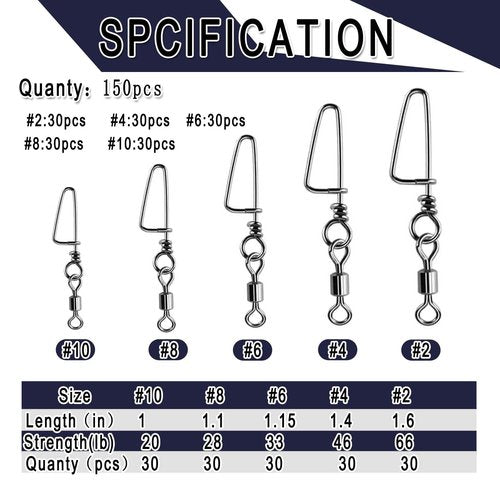 ENERHIKE 150pcs Fishing Snap Swivels Barrel Swivel with Coastlock Snap Stainless Swivel Corrosion Resistant Fishing Tackle Accessories Lure Line Connector for Saltwater Freshwater Fishing