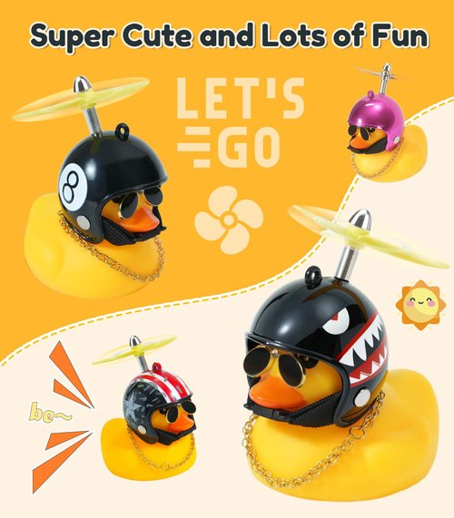 EMPATHECH Rubber Duck Bike Decorations Stable Clamp Mount Cute Duck Bike Bell Two Helmet Propeller Bike Accessories e Scooter Accessories Motorcycle Accessories Cycling Gifts Black Shark