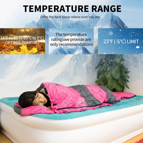 Peirhw Sleeping Bags, Backpacking Camping Sleeping Bag for Adults, 3 Season Warm & Cool Weather, Lightweight Waterproof Sleeping Bags with Compression Sack for Indoor Outdoor Camping Traveling, Black