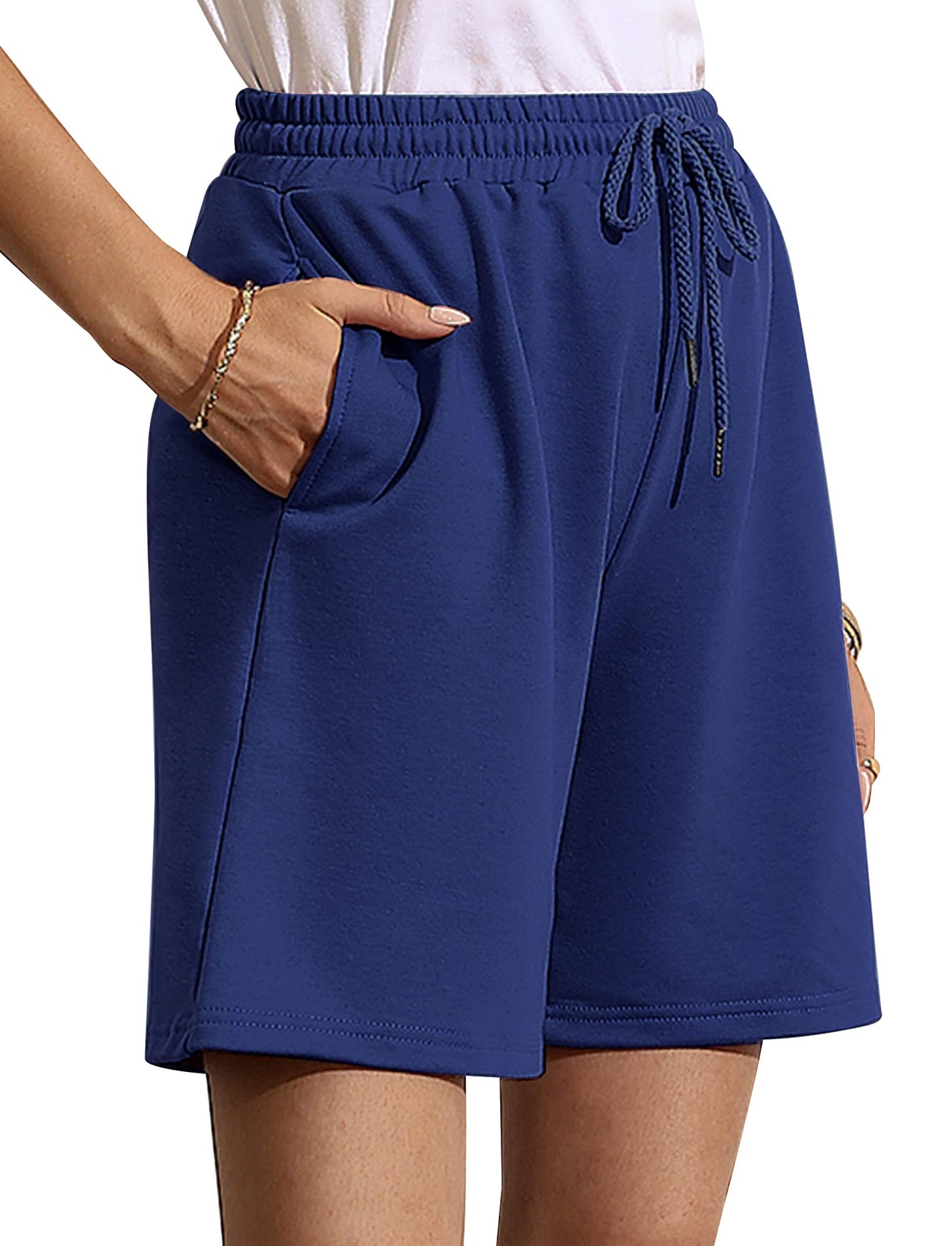 Quenteen Women 7" Inseam Shorts Golf Bermuda Shorts Cotton Summer Lounge Shorts with Pocket Royal Blue Large