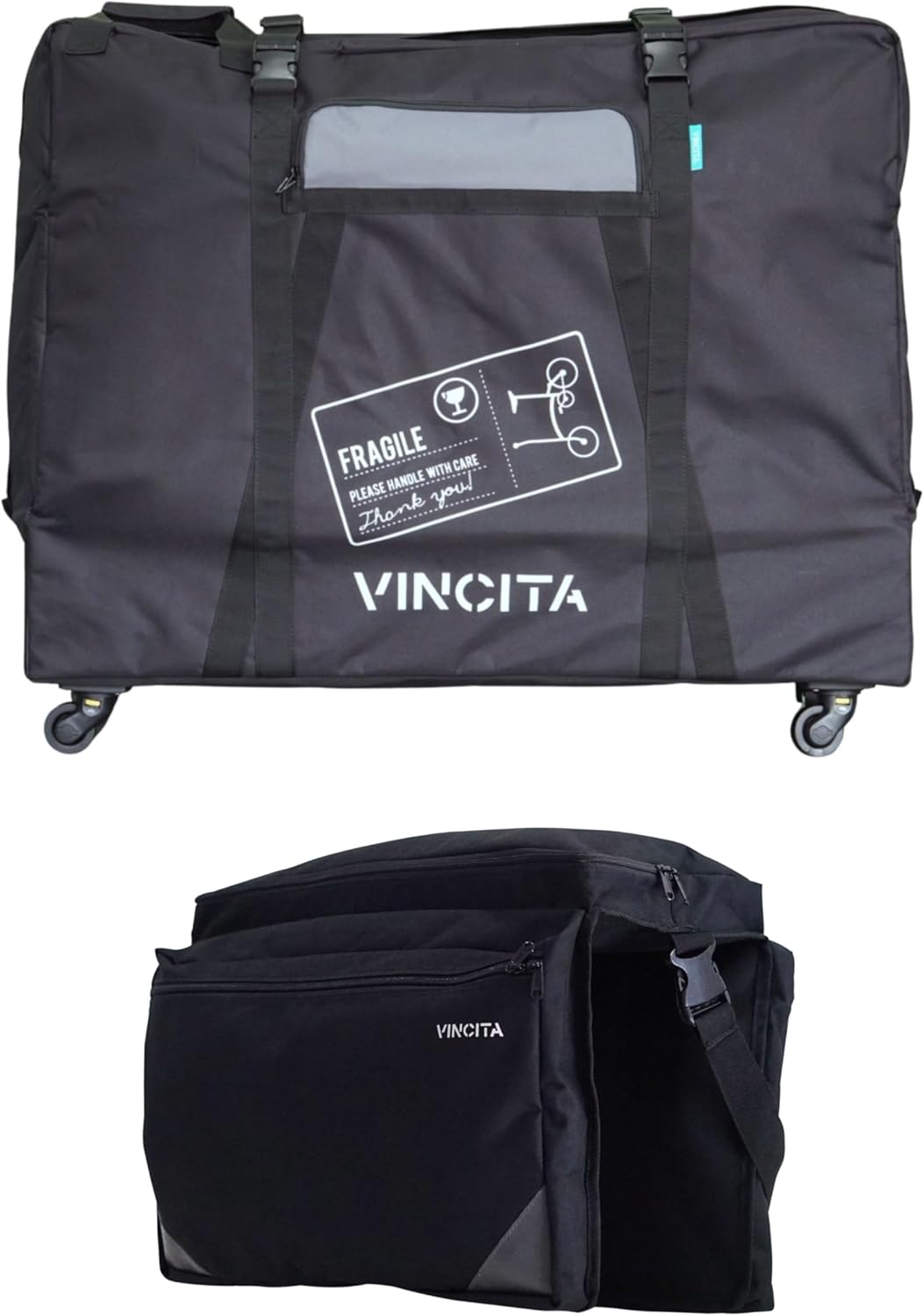 Vincita Soft Transport Bag with 4 Wheels Folding Bike Pouch - Bicycle Print Plus Garment Travel Case MTB Road Mountain Transport Outdoors - 20 Inch Long