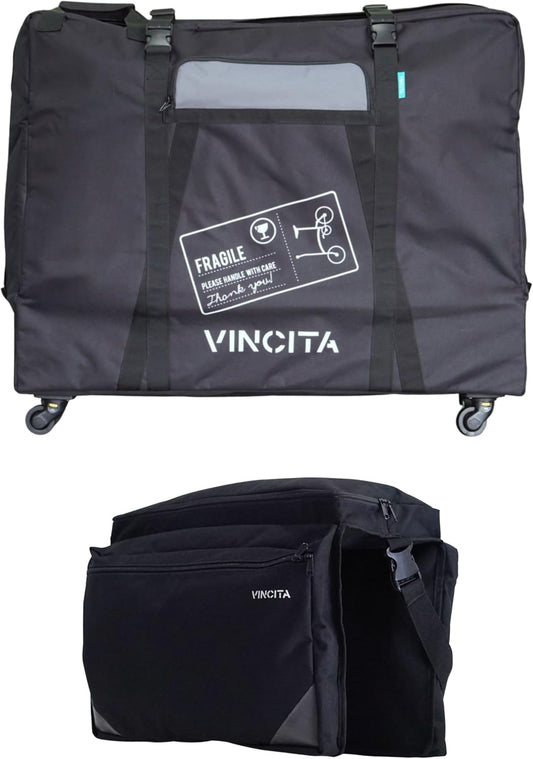 Vincita Soft Transport Bag with 4 Wheels Folding Bike Pouch - Bicycle Print Plus Garment Travel Case MTB Road Mountain Transport Outdoors - 20 Inch Long