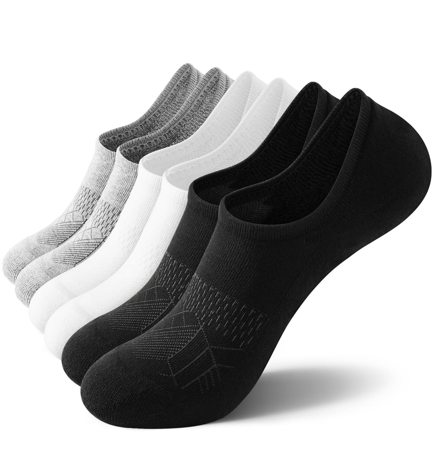 FITRELL No Show Socks Womens and Men - Athletic Cushioned Low Cut Ankle Socks Invisible Non-slip Liner, 3 Pairs Black+White+Grey, Large