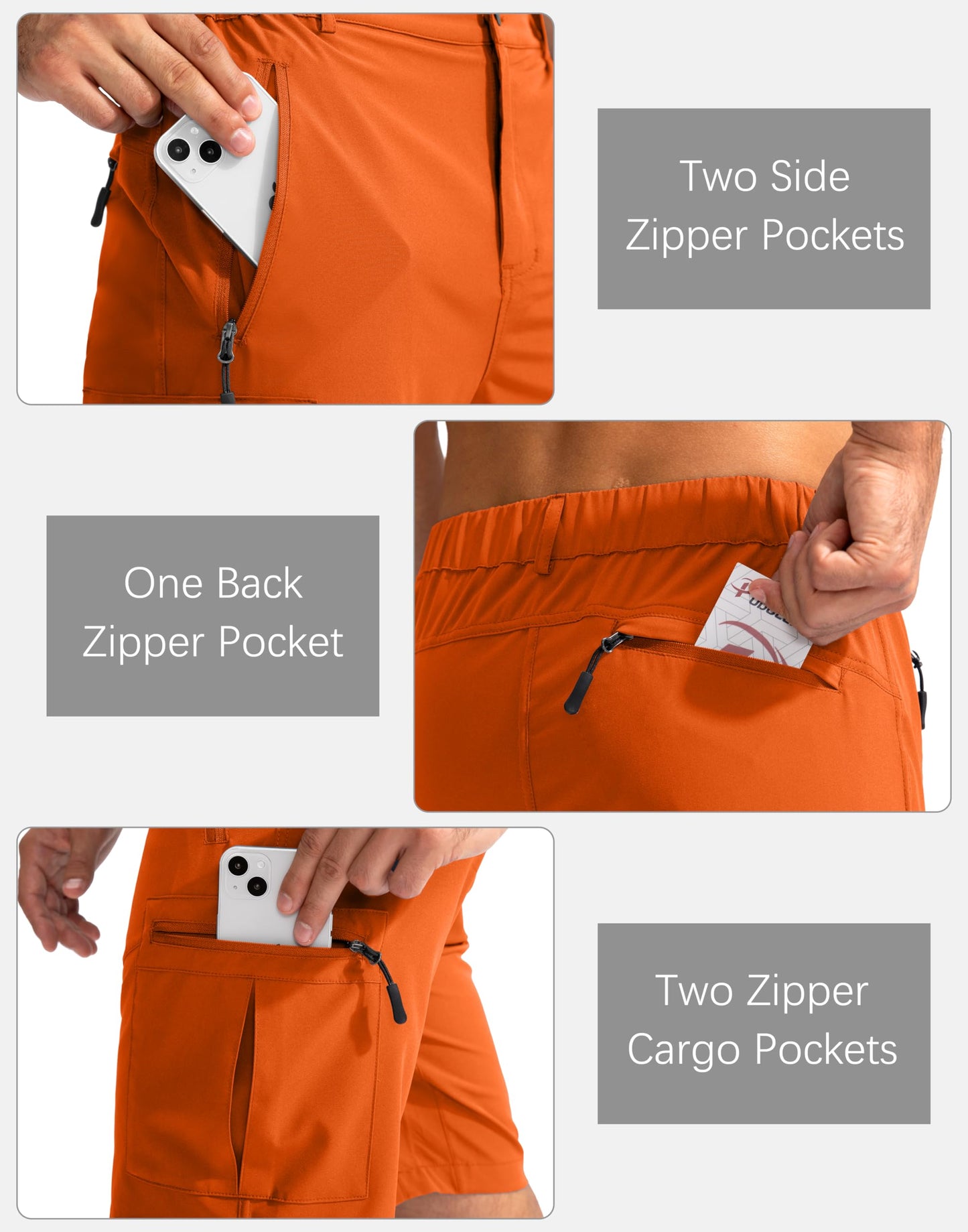 Pudolla Men's Hiking Cargo Shorts 9" Lightweight Outdoor Work Shorts for Men Travel Golf Camping Casual with 5 Zipper Pockets(Orange X-Large)