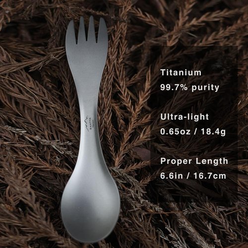SANTTA 2-in-1 Lightweight Titanium Travel Spork with Carry Bag, Spoon Fork Combo Utensil for Hiking, Backpacking, Camping and Traveling