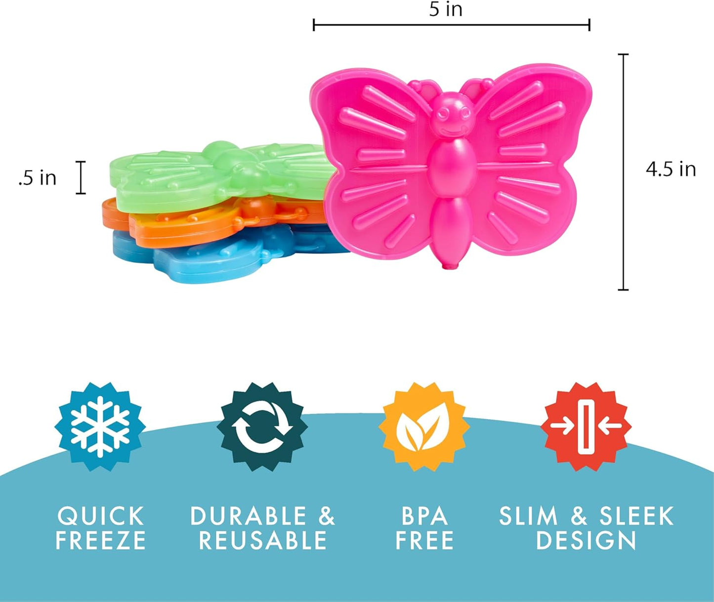 Fit & Fresh Cool Coolers Kids Lunch Box Ice Packs, Slim Ice Packs for Lunch Bags, Lunch Ice Packs Reusable-Multicolored, Set of 4 (Penguin)