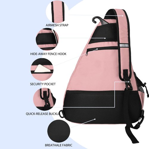 Pickleball Sling Bag – Adjustable Pickleball Backpack for Men & Women – Large Capacity w/Fence Hook, Water-Resistant, Anti-Theft Pocket – Lightweight & Comfortable for Paddles, Balls, Accessories