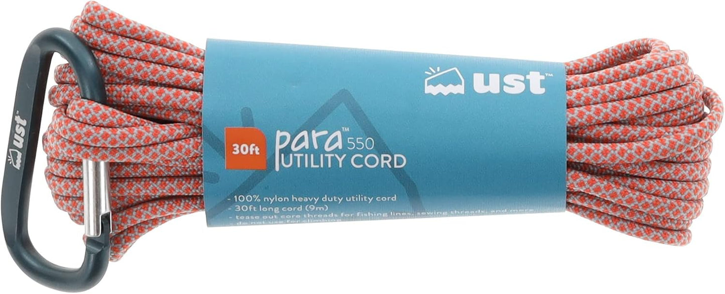 UST 30 Foot Paracord with 550lb Hank, Heavy Duty Nylon Construction and Carabiner for Emergency, Hiking, Camping, Backpacking or Outdoor Survival