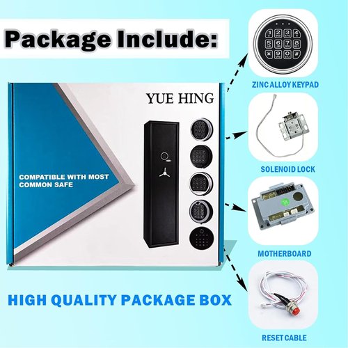 Electronic Gun Safe Lock Replacement, Zinc Alloy Keypad Gun Safe Lock with Solenoid Access,14 Ribbon Cable Motherboard & Reset Button Lock Set Chrome