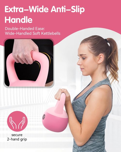 Soft Kettlebell - Cushioned Impact-Resistant Base and Anti-Slip, Kettle bell Anti-Slip Grip Weight for Home Workouts, Safe Strength Training Kettlebells Sets for Women & Men, With Non-slip Gloves (Pink, 10 LB)