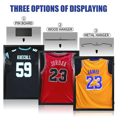 CCDCC Jersey Frame Display Case 1 Pack - Large Sport Jersey Shadow Box with 98% UV Protection Acrylic and Hanger for Baseball Basketball Football Soccer Hockey Shirt and Uniform, Black Finish