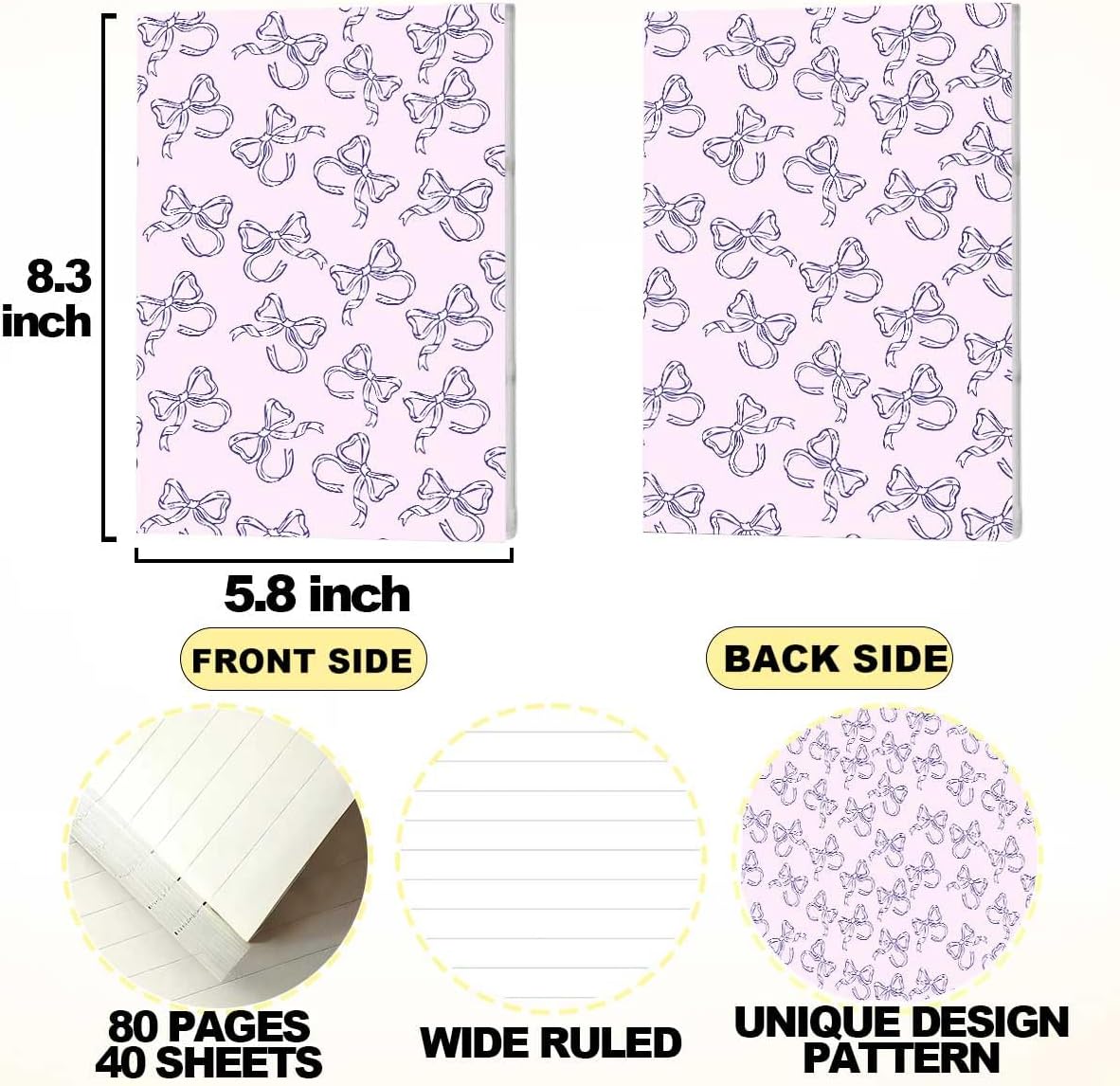 Pink Bow Notebook Journal, A5 Journal Notebook for Office Note Taking, 8.3 x 5.8 inch Writing Diary Subject Notebooks Planner, Travel Journaling-11