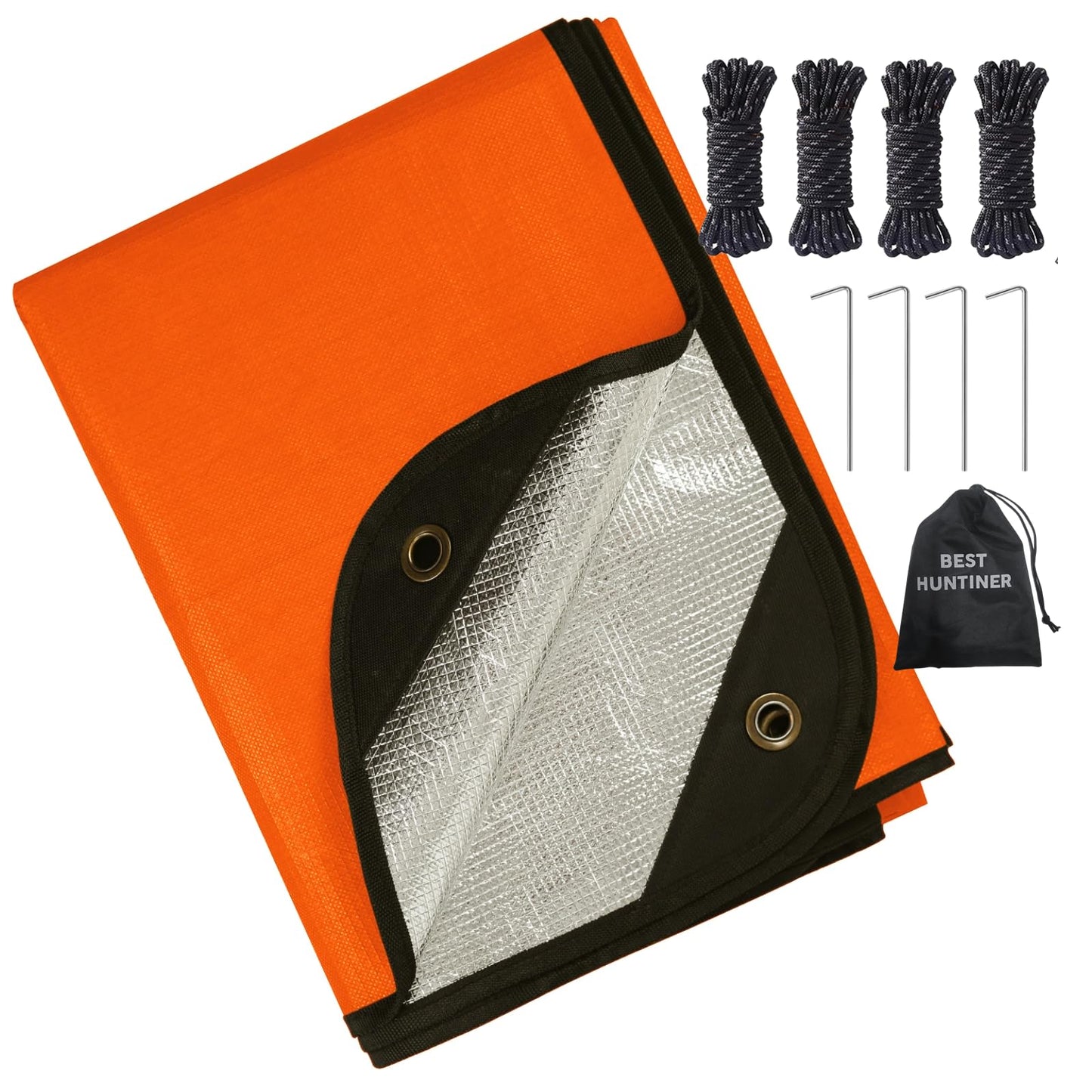 BESTHUNTINER Heavy Duty Survival Blanket -Multifunctional Reflective Tarp Thermal Blanket - 60" x 83" Waterproof Sandproof for Camping Hiking Outdoors Multifunctional Emergency Blanket