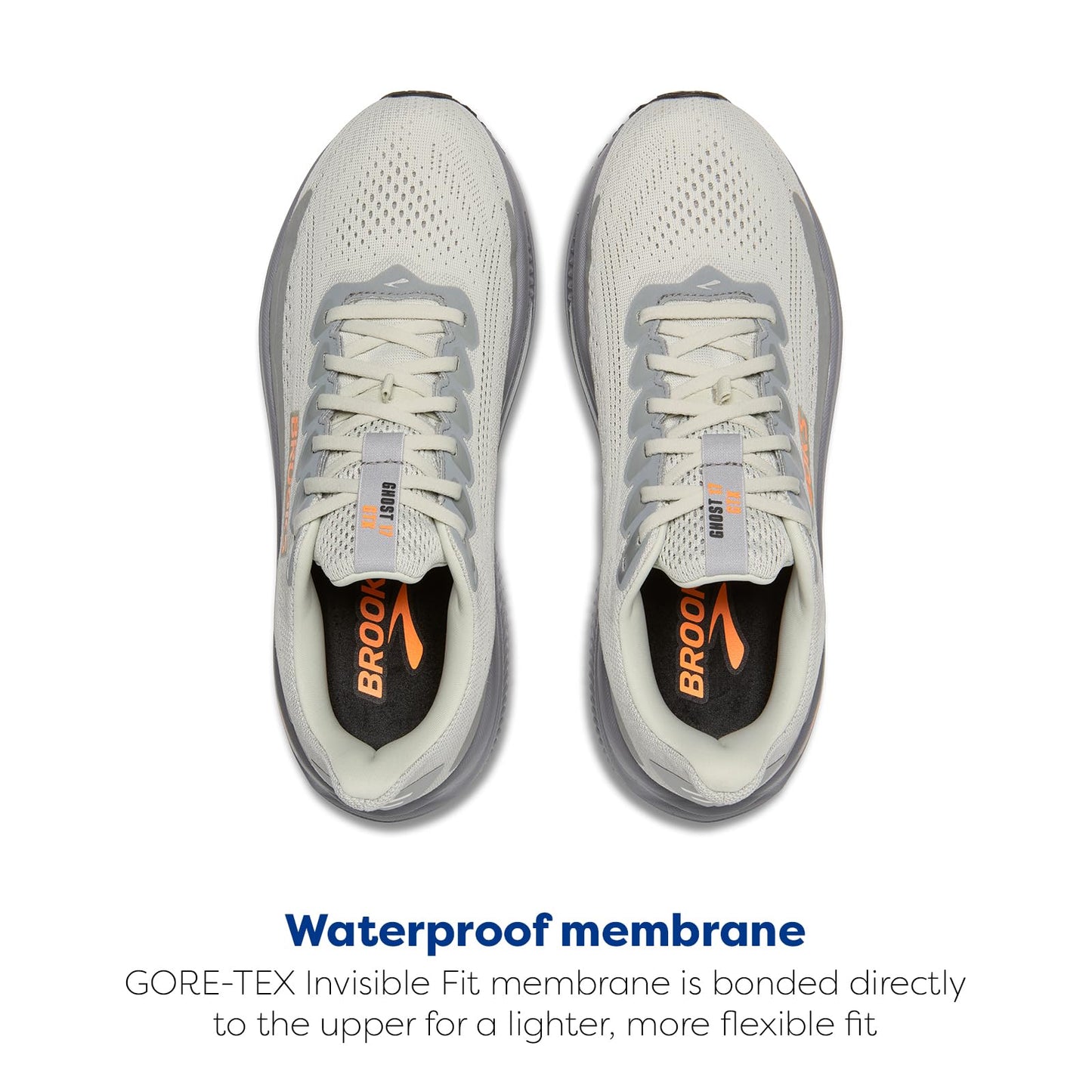 Brooks Men’s Ghost 17 GTX Waterproof Supportive Running & Walking Shoe - Smoke/Primer Grey/Orange - 9 Medium