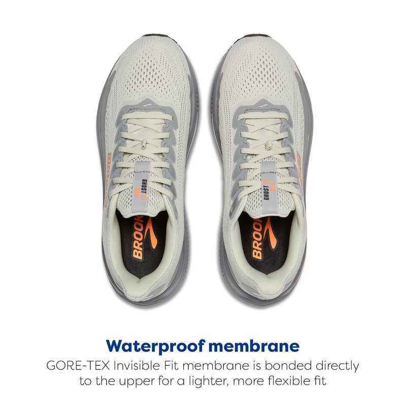 Brooks Men’s Ghost 17 GTX Waterproof Supportive Running & Walking Shoe - Smoke/Primer Grey/Orange - 9 Medium