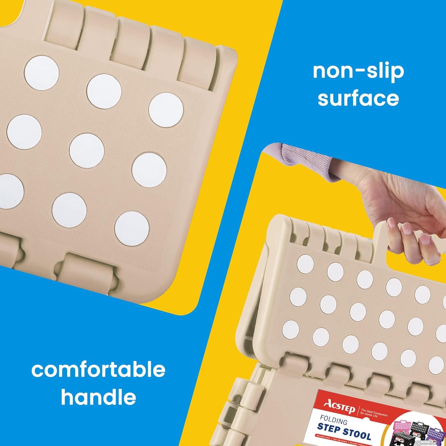 ACSTEP Folding Step Stool Foldable Stool 7.5 Inch Height Kids Step Stool, 300 lb Capacity Plastic Collapsible Stool, Stepping Stool with Handle Black Small Step Stool, Foot Stool Suitable for Kitchen