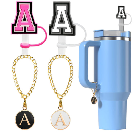10 mm Straw Cover Cap for Stanley Cup 30 Oz 40 Oz Initial Straw Topper with 2 Pcs Letter Charm Name ID Accessories for Stanley Tumbler