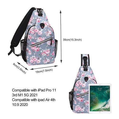 MOSISO Crossbody Sling Backpack, Travel Hiking Daypack Floral Chest Sling Bag Daypack, Peony Bouquet, Grey