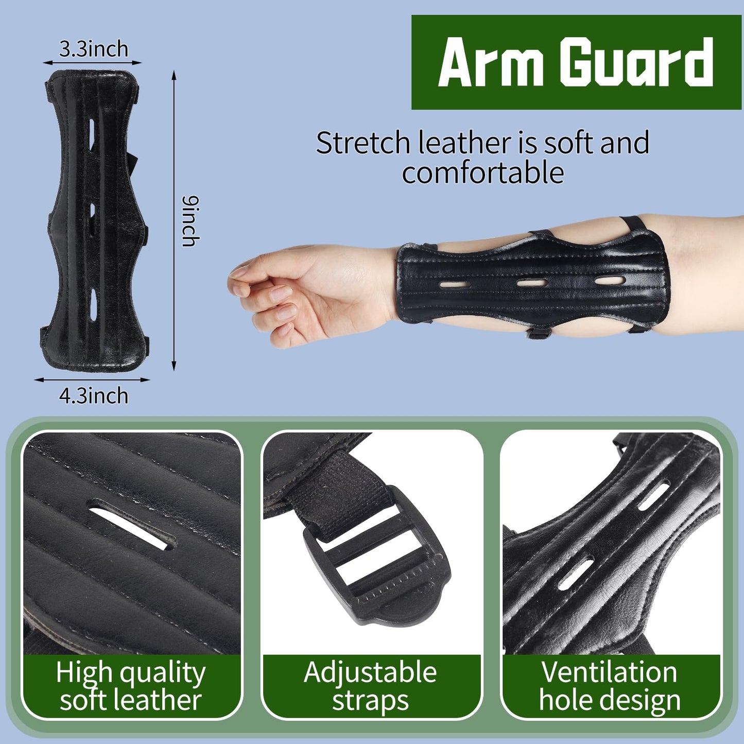 FENJANER 4Pcs Archery Accessories Set - Leather Archery Arm Guard | 3-Finger Archery Gloves | Back Arrow Quiver | Arrow Puller Target Remover - Complete Archery Protective Gear Bundle