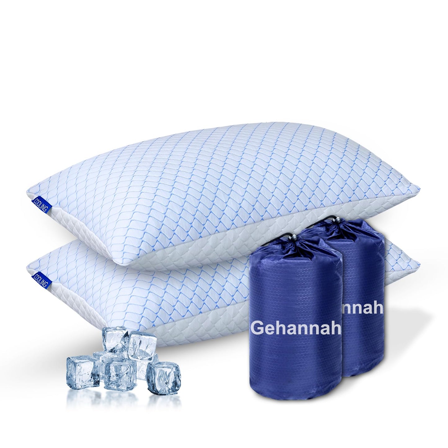 Gehannah Travel Pillow - Large 2 Pack Compressible Camping Pillow for Sleeping - Shredded Memory Foam with 2 Storage Bags - Supportive for Adults, Kids, Outdoor, Backpacking, Hiking Gear