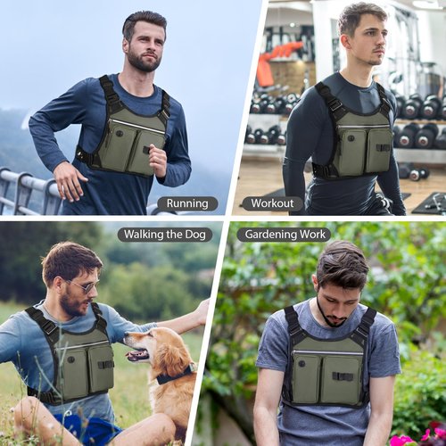 Pvnoocy Chest Bag for Men, Waterproof Running Pack with Water Bottle & Phone Holder, Lightweight & Adjustable EDC Bag for Workouts, Running, Fishing, Cycling (Olive)