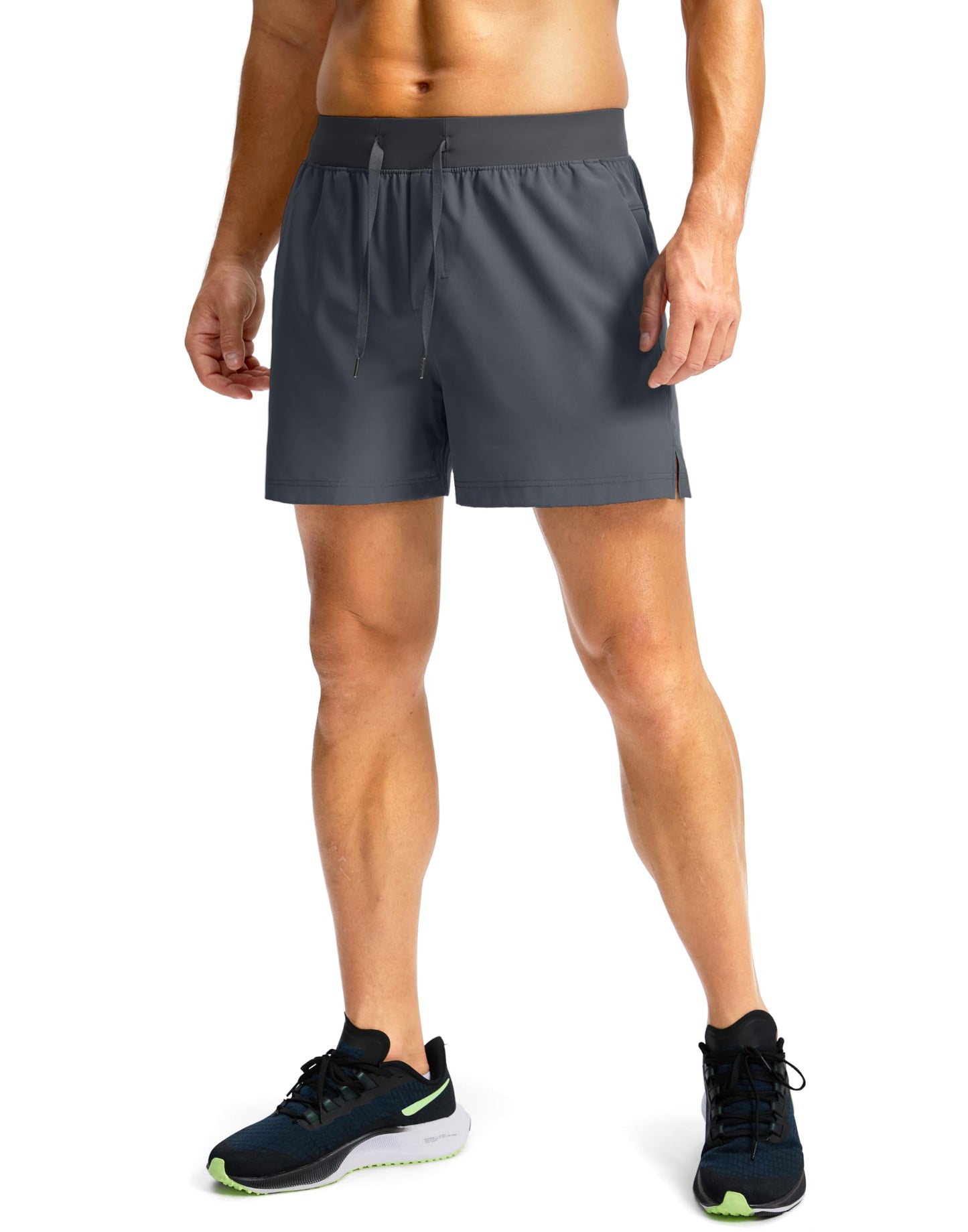 Soothfeel Men's Running Shorts with Zipper Pockets 9"/ 7"/ 5" Lightweight Quick Dry Basketball Gym Workout Athletic Shorts for Men (Grey, L)