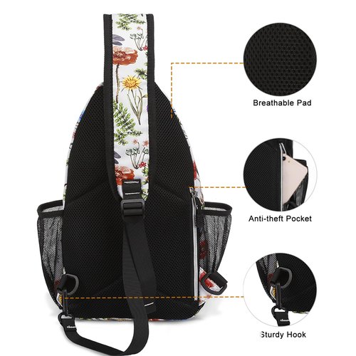MOSISO Crossbody Sling Backpack, Portable Travel Hiking Daypack Chest Sling Bag Casual Daypack One Strap Chest Backpack for Women Men Outdoor Hiking Travel, Insects & Flowers