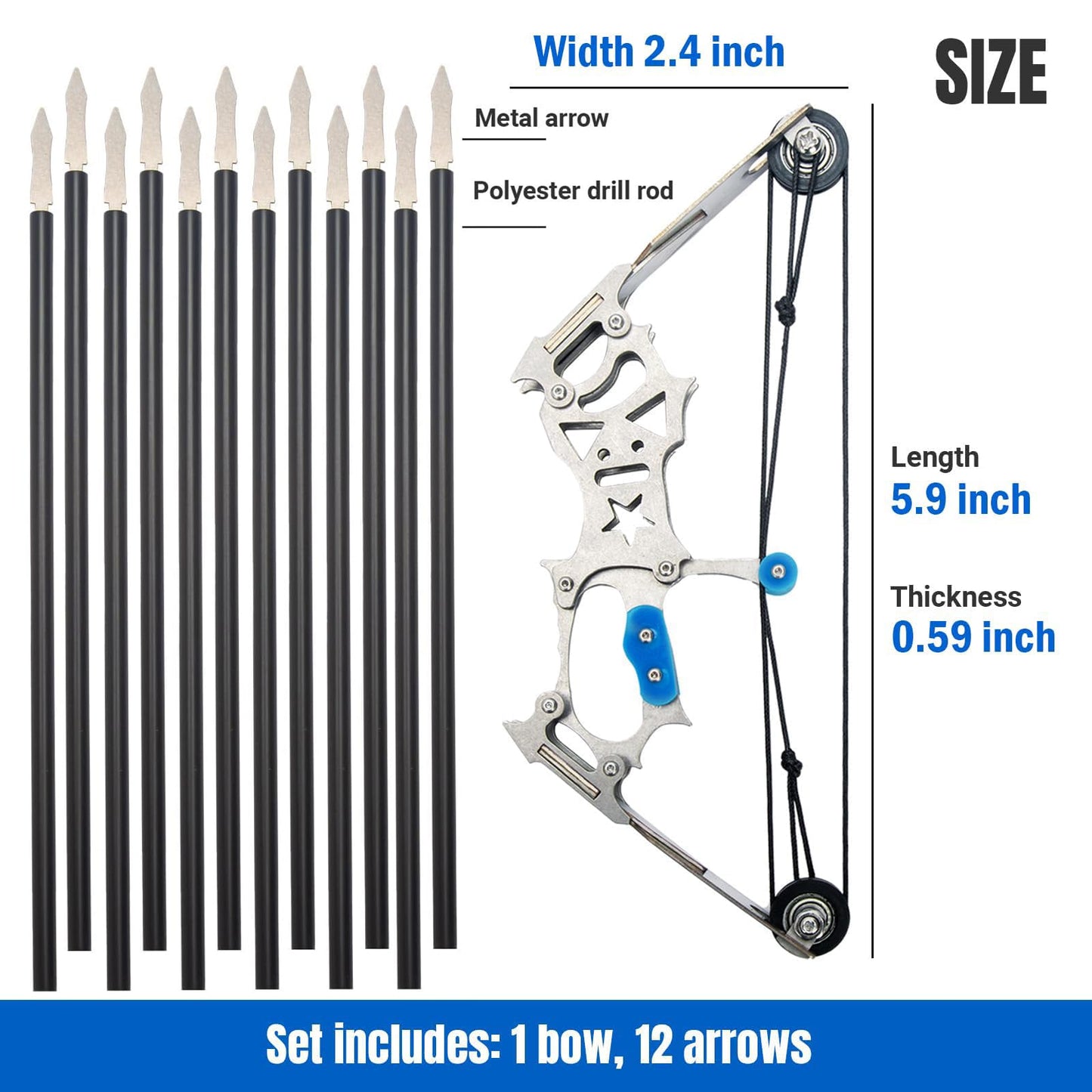 5.9" Compound Bow and Arrow Set, Mini Archery Bow Set with 12 Arrows, Left and Right Hand Mini Compound Bow for Hunting Shooting Practice Fun Games (5.9" Compound Bow and Arrow Set)