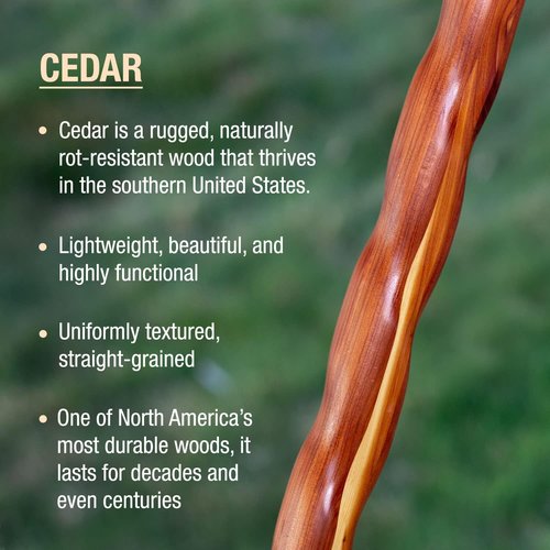Brazos Handcrafted Wood Walking Stick, Twisted Cedar, Backpacker Style Handle, for Men & Women, Made in The USA