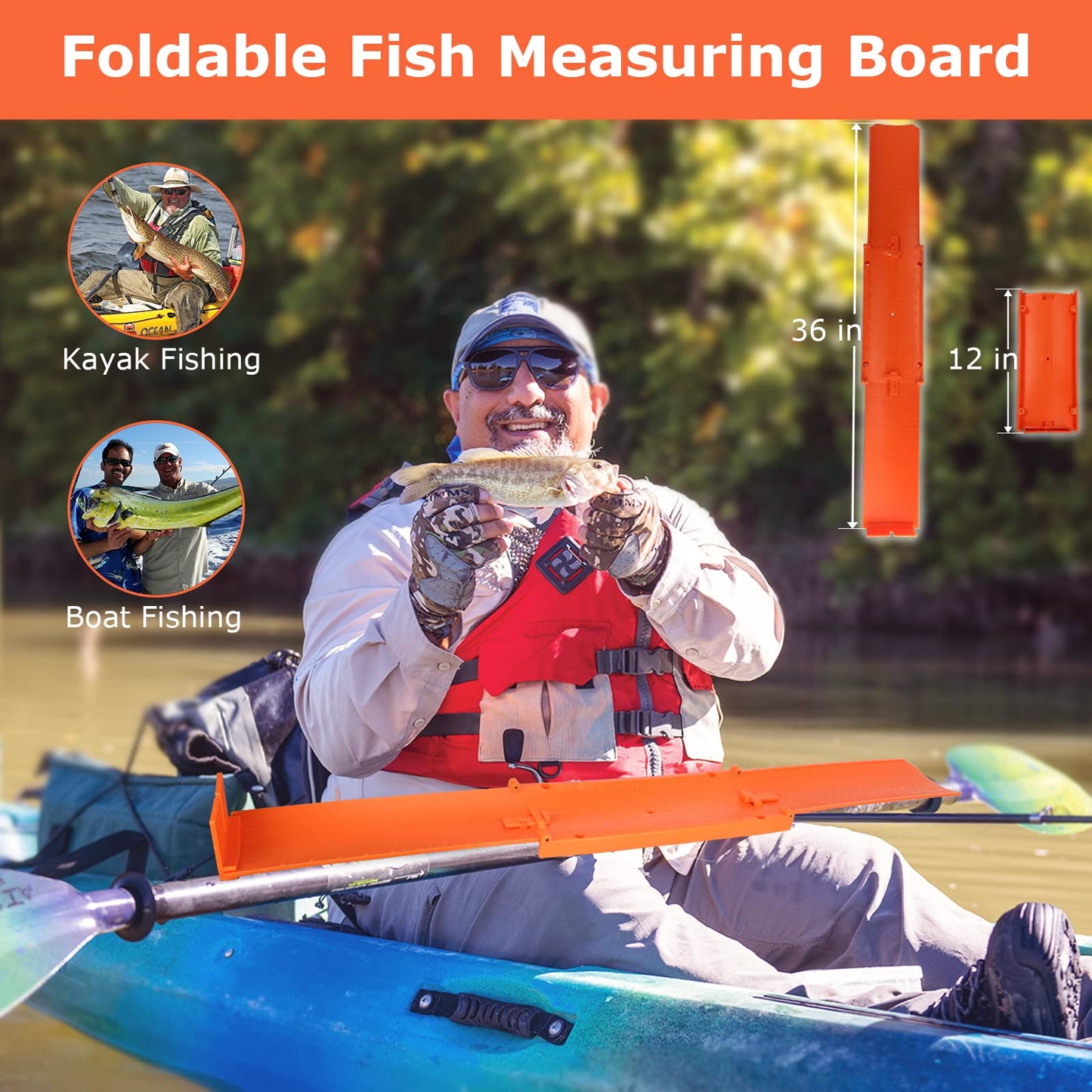 Haxrotin Fish Measuring Board Foldable, Compact Folding Fish Ruler for Boat, Unfolded 36 Inches Bump Board Fishing Ruler Folded to 12 Inches