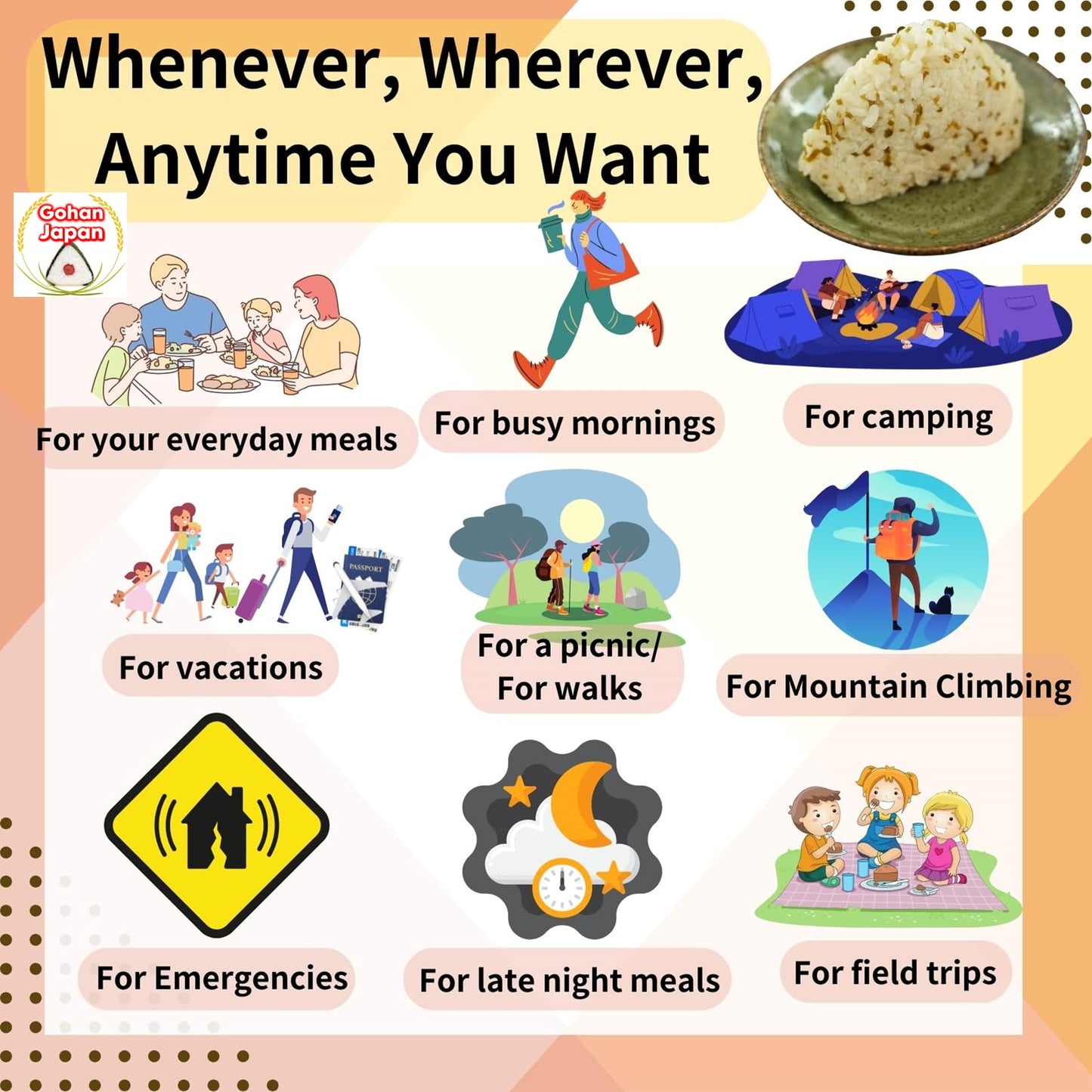 GOHAN JAPAN Kelp (Kombu) Onigiri portable 100% Japan based Alpha Dried Rice Ball 42g/1.5 oz(A filling 109g/3.8oz) for Camping Mountain Climbing Emergencies by Onisi Foods Japanese Company (3-Packs)