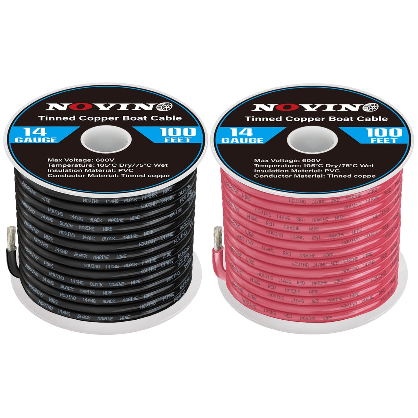 14 Gauge Marine Wire Include 14 AWG 100FT Red & 100FT Black,14 Gauge Marine Grade Wire Tinned Copper Oxygen-Free Boat Electrical Cable for Automotive RV Camper Outdoor Use