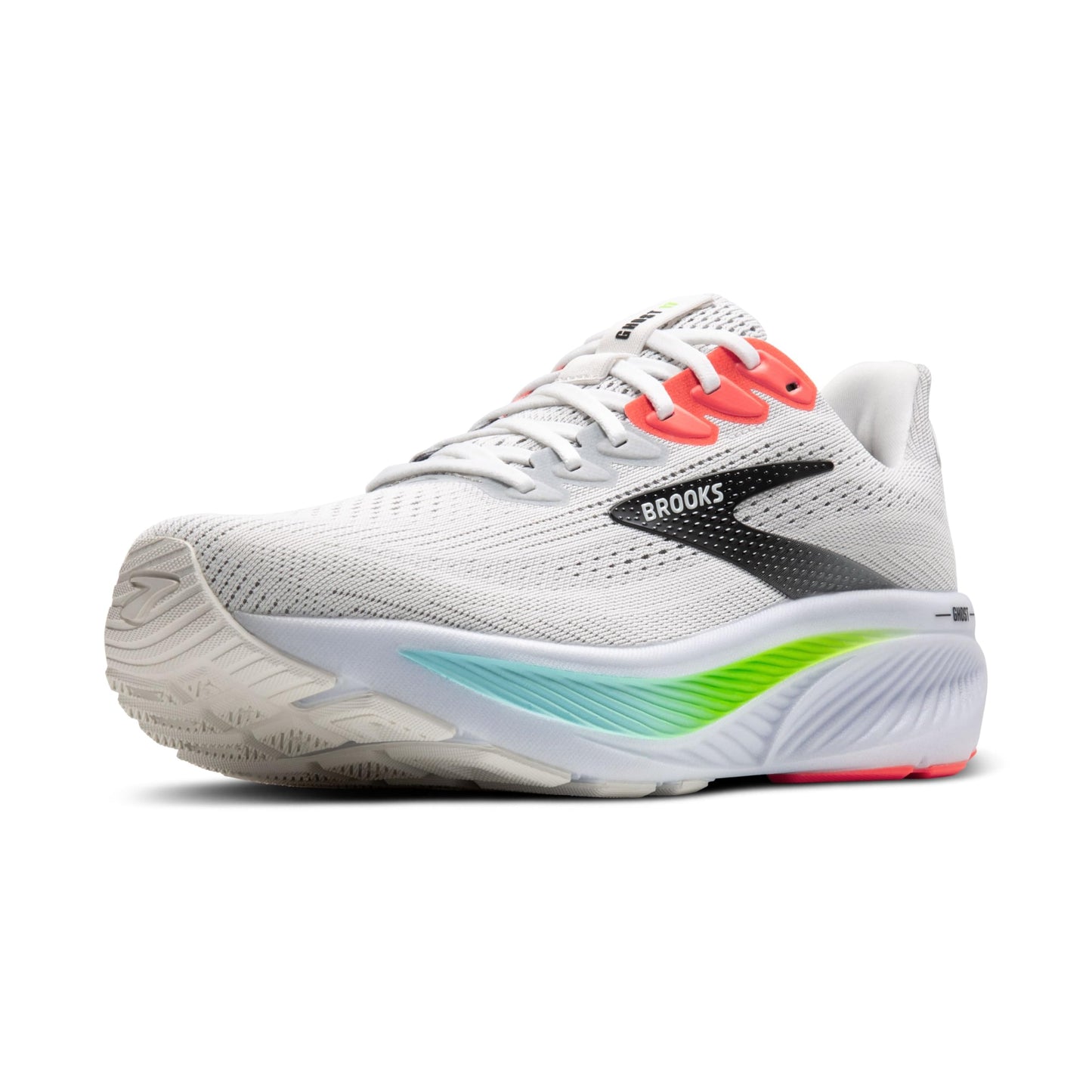 Brooks Men’s Ghost 17 Neutral Running Shoe - White/Pink Clay/Gecko - 15 Wide