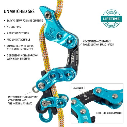 Notch Rope Runner Vertec Ultimate Climbing & Work Positioning Device, Tool-Free Adjustability, Midline Attachable, Use with Lines 11-12.9mm (99703)
