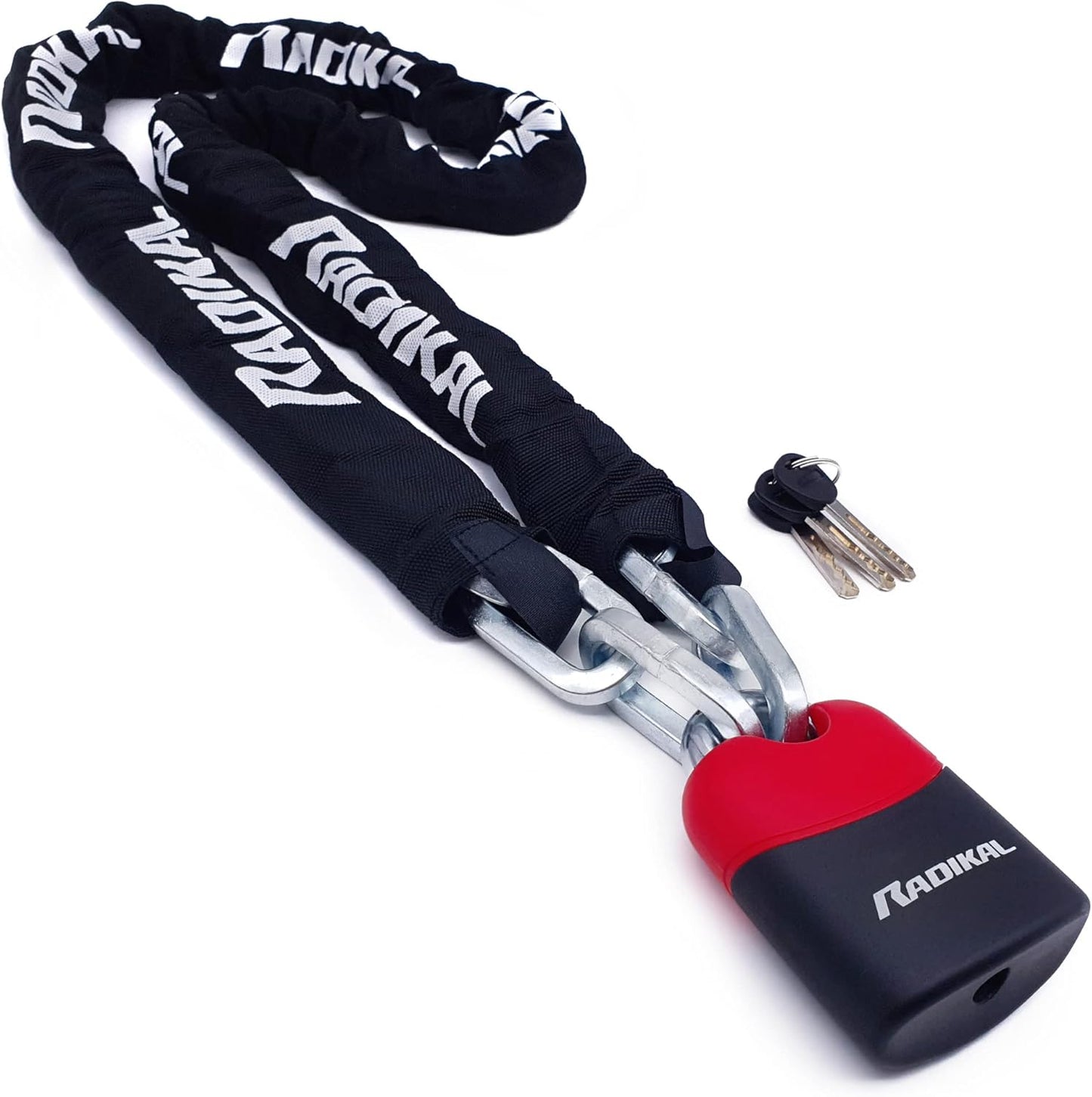 RADIKAL RK4170 Motorcycle Chain Lock Padlock and Reinforced Steel Heavy Duty Chain High Security ø10, 170 cm Chain and Lock Motorcycle, Scooter, Bike