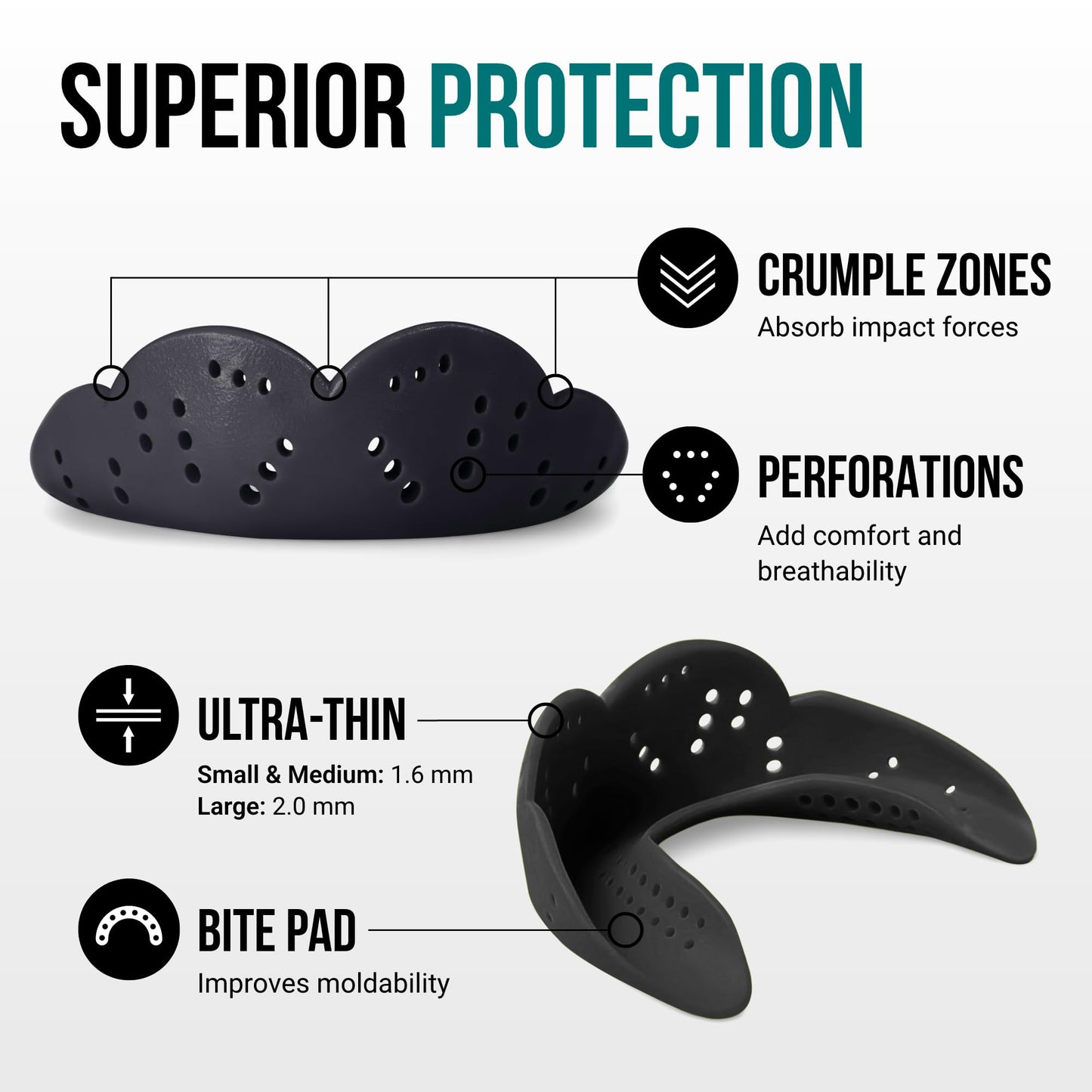 SISU Aero Medium Mouthguard, Charcoal Black - 30% Stronger Protection for Lacrosse, Football, Hockey, Roller Derby, Team Sports - Remoldable Up to 20 Times - Ultra Slim - Works for Braces - Non Toxic