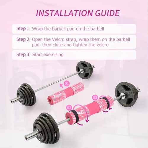 Tojayer Squat Pad Barbell Pad - Neck & Shoulder Protective Foam Workout Weight Lifting Bar Cushion for Lunges & Hip Thrusts, Fit Standard and Olympic Bars Perfectly, Pink