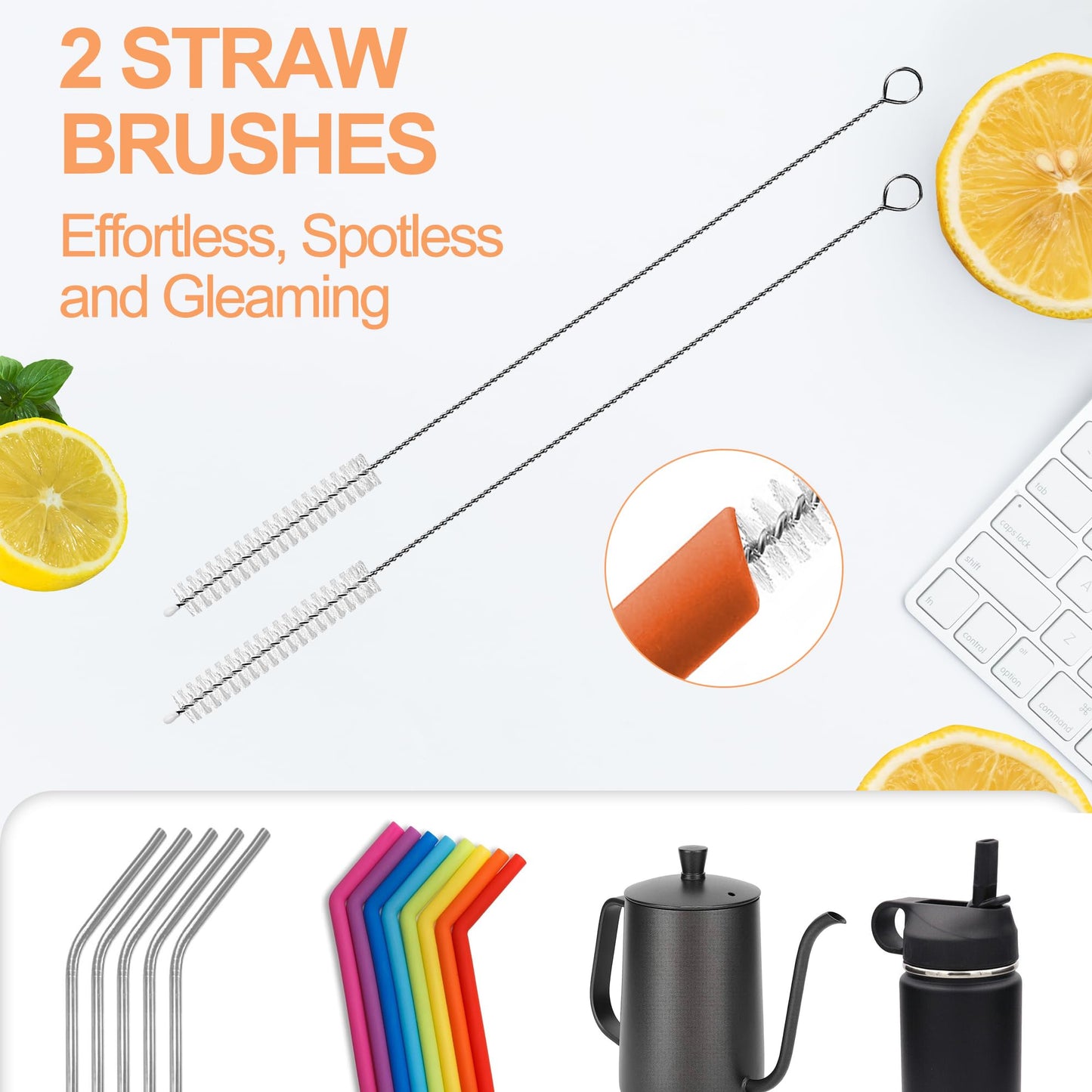 4 Pack Water Bottle Brush Cleaner Set for Owala Twist, Free-Standing Cleaner for Stanley All Day Slim, 2 Straw Brushes, 3-in-1 Lid Cleaning Brush for Spout Crevices