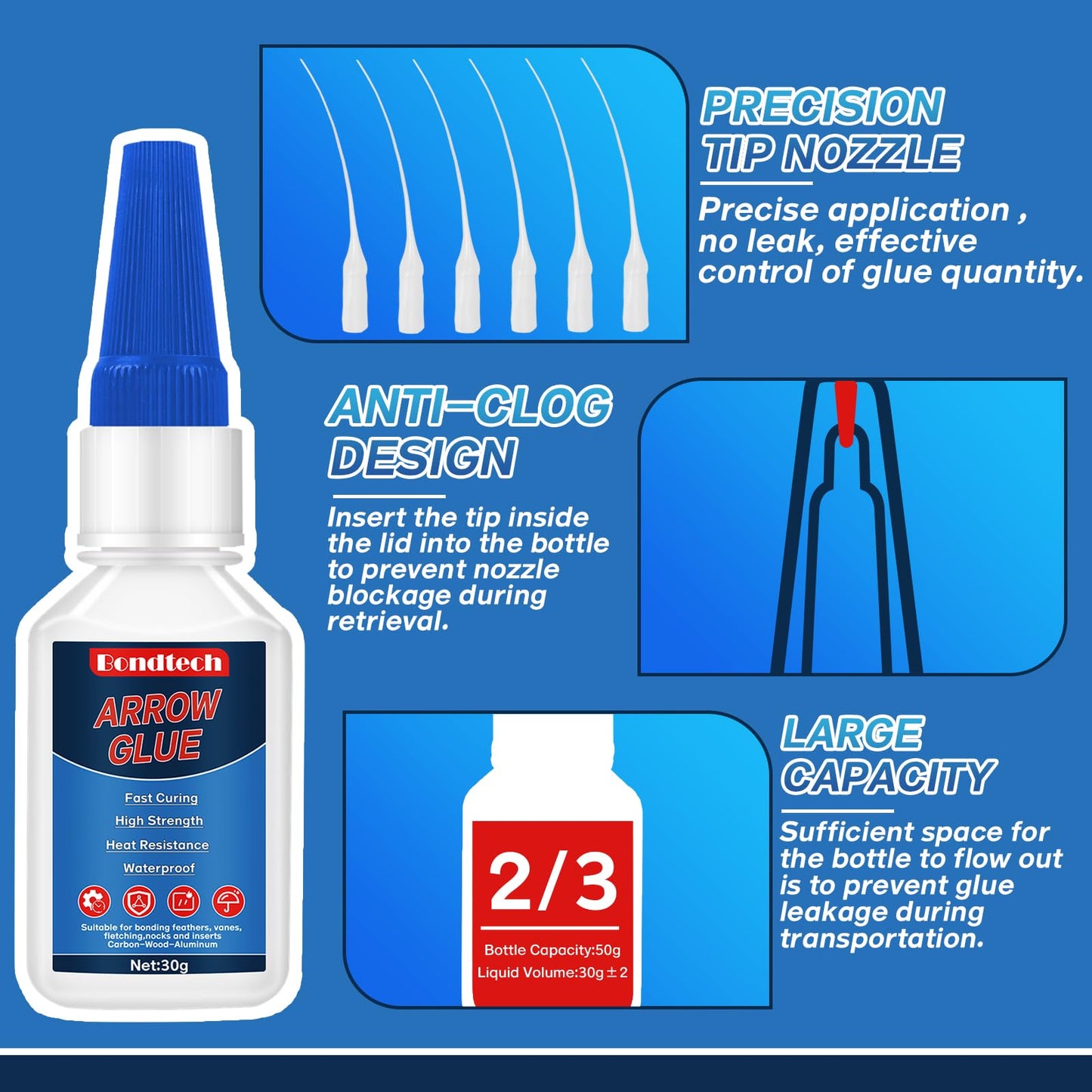 Arrow Glue 30 g, Fletching Glue, Instant & Clear Adhesive for Carbon Arrows, Fletching Vanes, Feathers and Inserts, Great for Aluminium, Carbon and Wood Shafts
