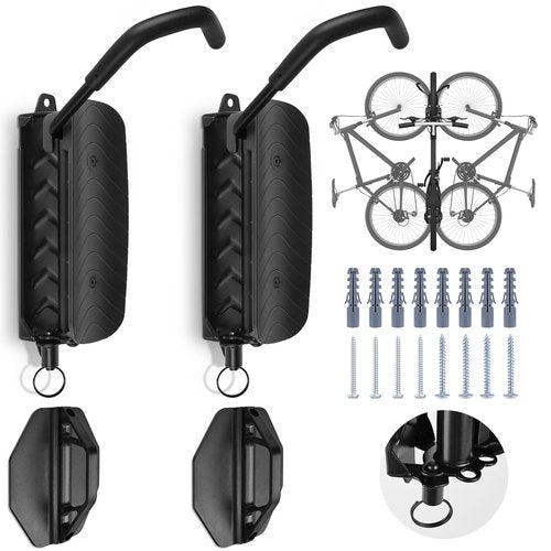 Tottist Wall Mounted Bike Rack for Indoor Storage - Heavy Duty 150° Swivel, No Drill Space Saving Design, Fits MTB/Road/E-Bikes & Hybrid, Anti-Slip Stopper (2-Pack, Black)